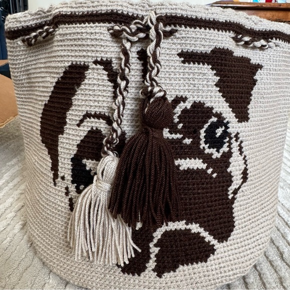 Pug Dog Tote Shoulder Bag Brown/ Black HANDMADE - Picture 3 of 7